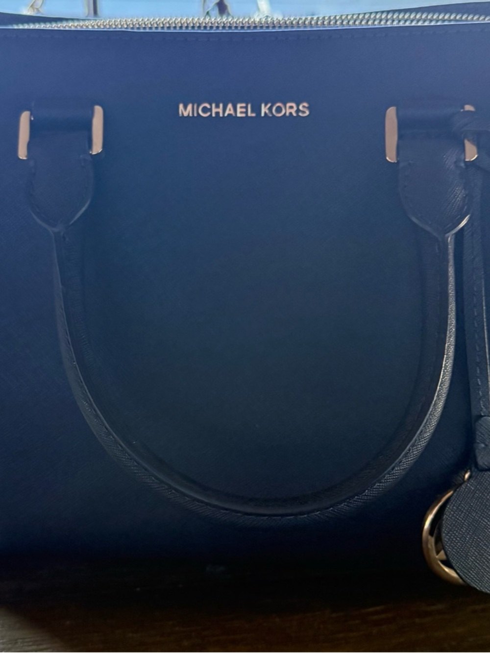 Michael Kors Navy Saffiano Satchel with Gold Hardware